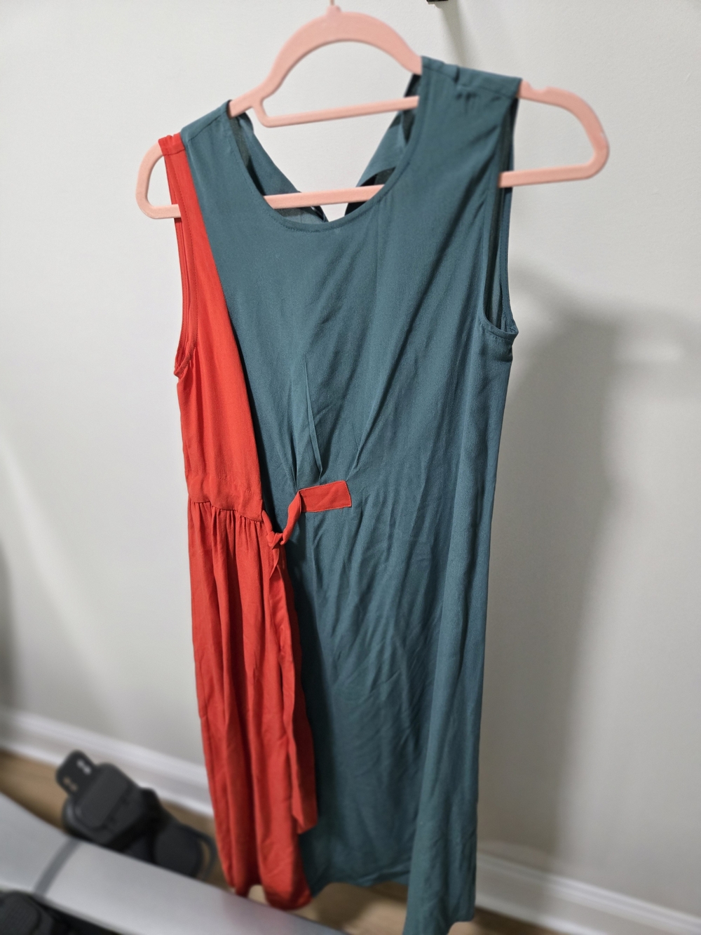 Colorblock Sleeveless Midi Dress in Teal and Red